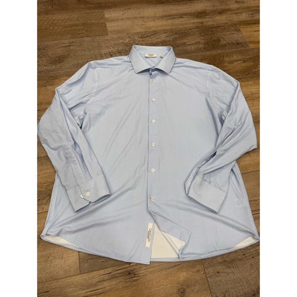 Murano XXL Slim Fit Shirt Light Blue Herringbone Canclini Techno Performance